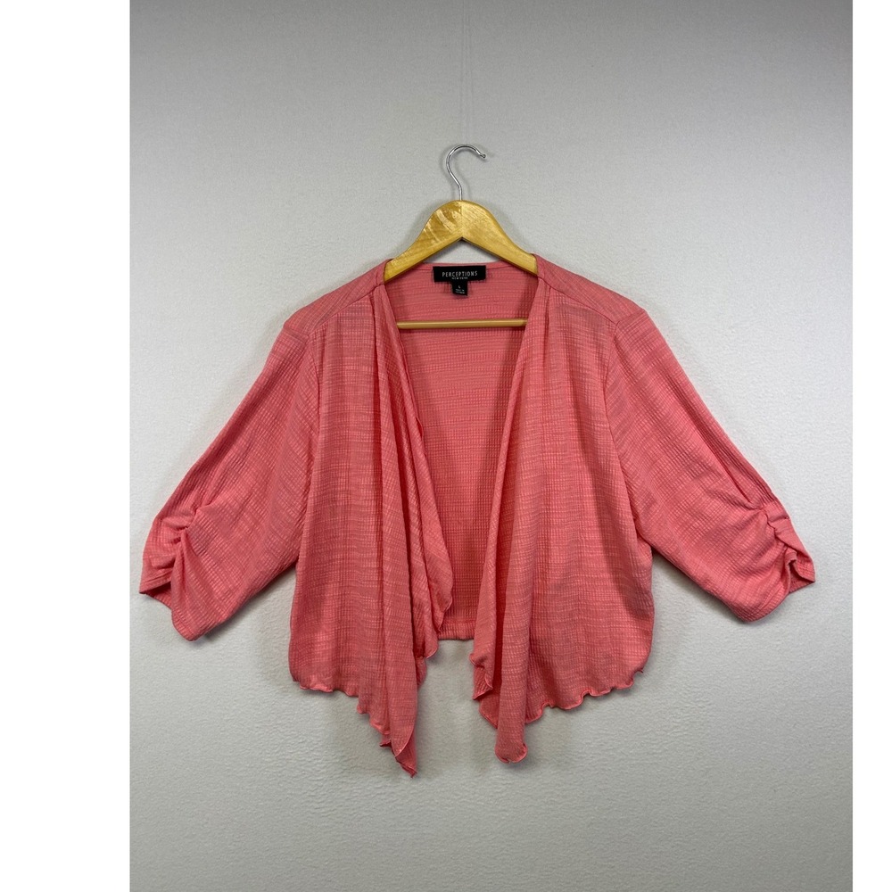 Coastal Perceptions New York Womens Large Coral Pink 3/4 Sleeve Open Cardigan
